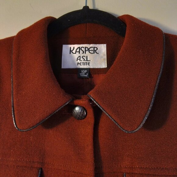 Kasper Vintage Blazer & Skirt Suit Maroon 100% Wool Stylish Statement Suit Sz10P - Picture 7 of 13